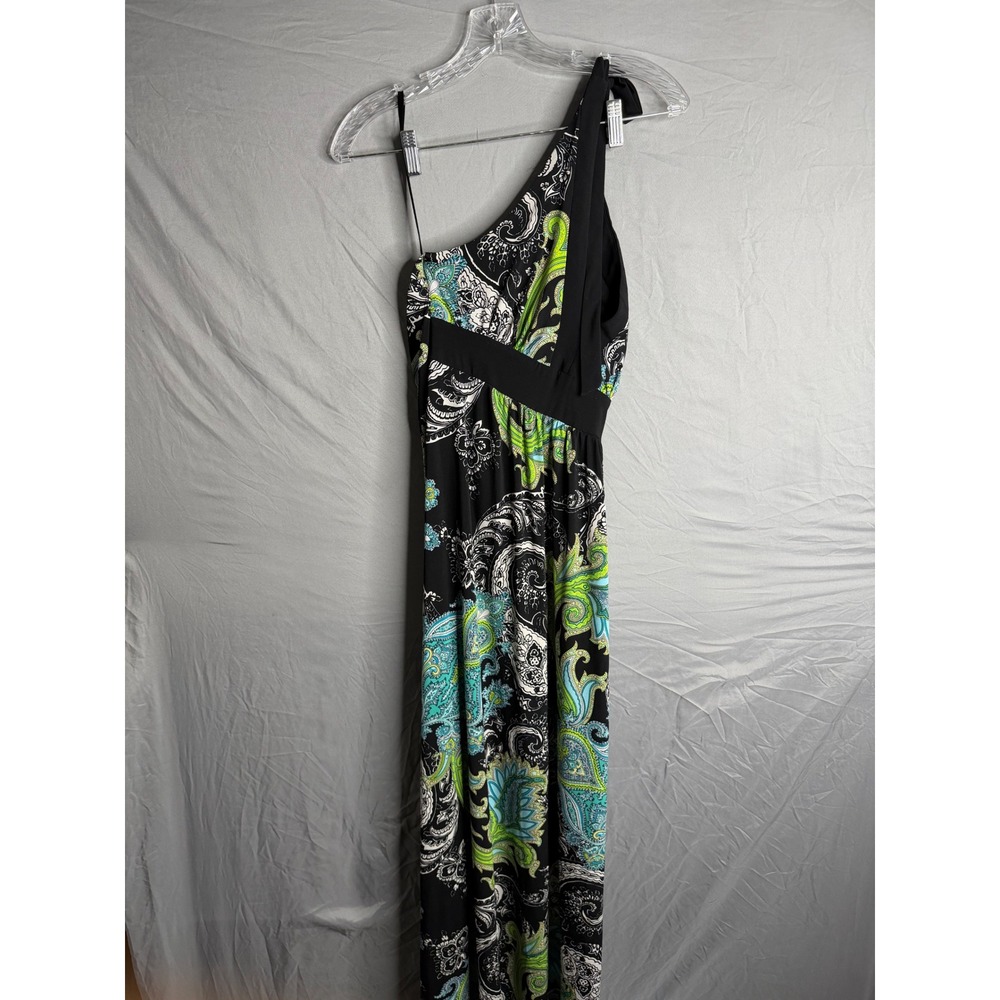 Bisou Bisou Michele Bohbot Paisley One Shoulder Maxi Dress Black Green Blue 12